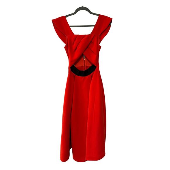 Self-Portrait US2 UK6 Ayelette Cutout Double-Crepe Dress $640 Off Shoulder Red - Picture 3 of 12
